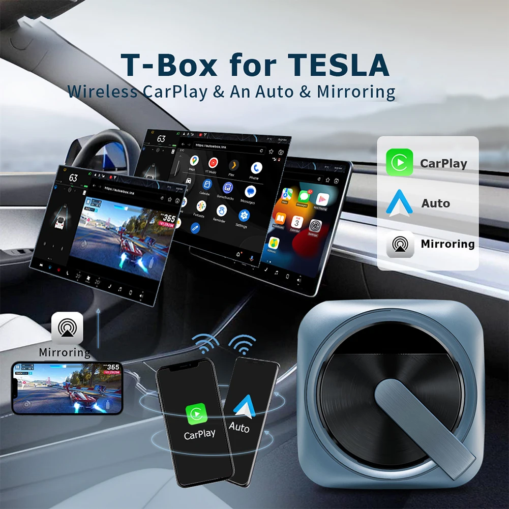

Wireless Carplay AI BOX Dongle Android Auto Dongle For Tesla Model 3/Y/S/X OTA Upgrade Split Screen Navigation Smart Box