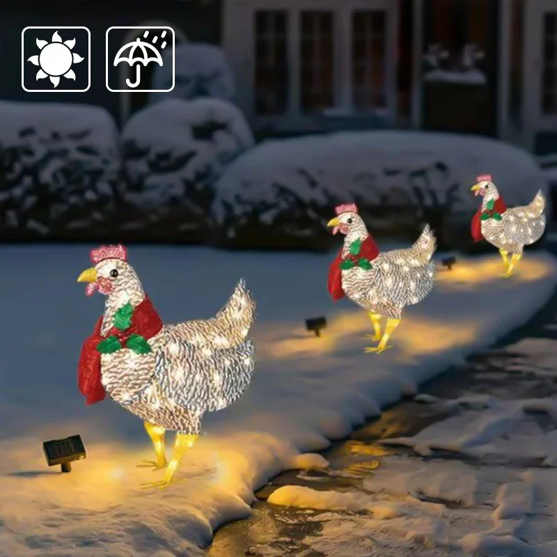 Courtyard Christmas Led Night Lights Solar Light Outside Garden Decoration Ornaments Chicken Hen Glowing Pastoral Chickens Lamps 500 pcs farm fresh eggs stickers from happy chickens label 1 5 inch farm chicken eggs stickers carton market package