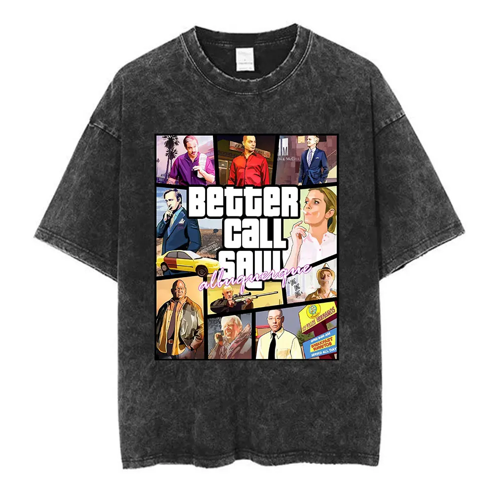 Breaking Bad Better Call Saul T Shirt y2k Washed Black Graphic Tee Mens Unisex