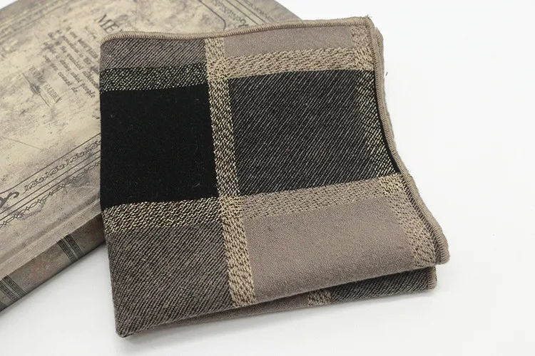 24CM Striped Brown Pocket Square British Style Cotton Linen Handkerchief Casual Plaid Cravat Tuxedo Hanky Suit Shirt Neckwear