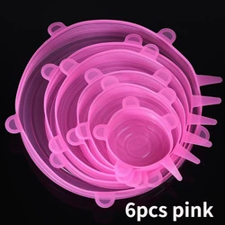 Silicone Stretchable Kitchen Fresh - Keeping Lids - Airtight and Reusable Food Covers (6pcs - pink)
