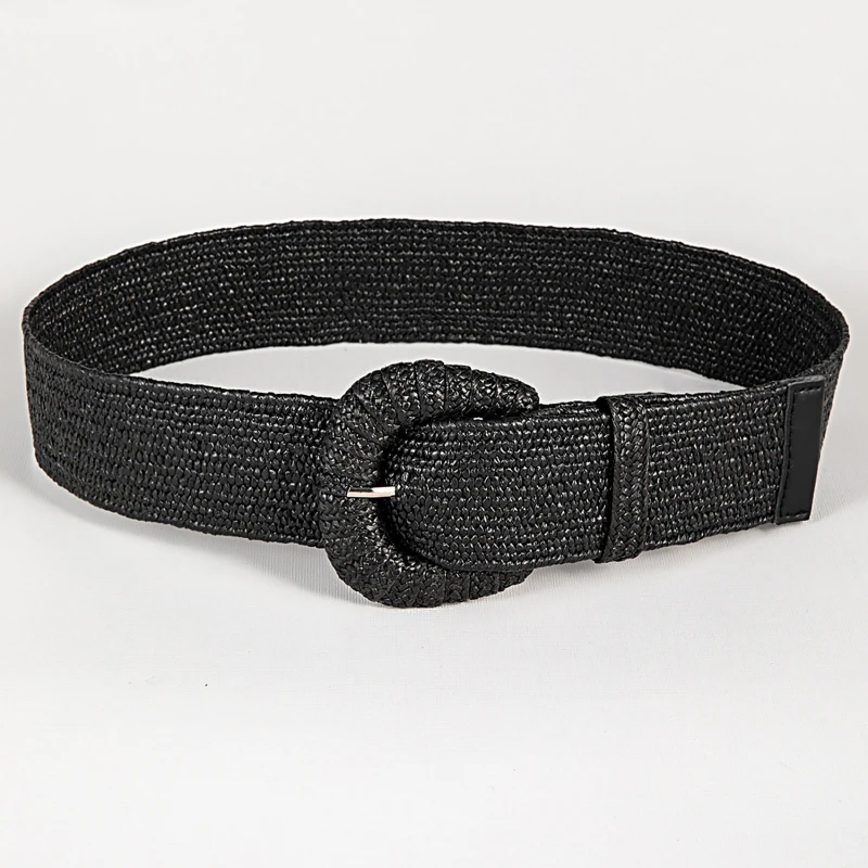 Black handmade woven waistband Summer Patchwork Straw Woven Belt Wide Waistband Fashion Female Waist Belt