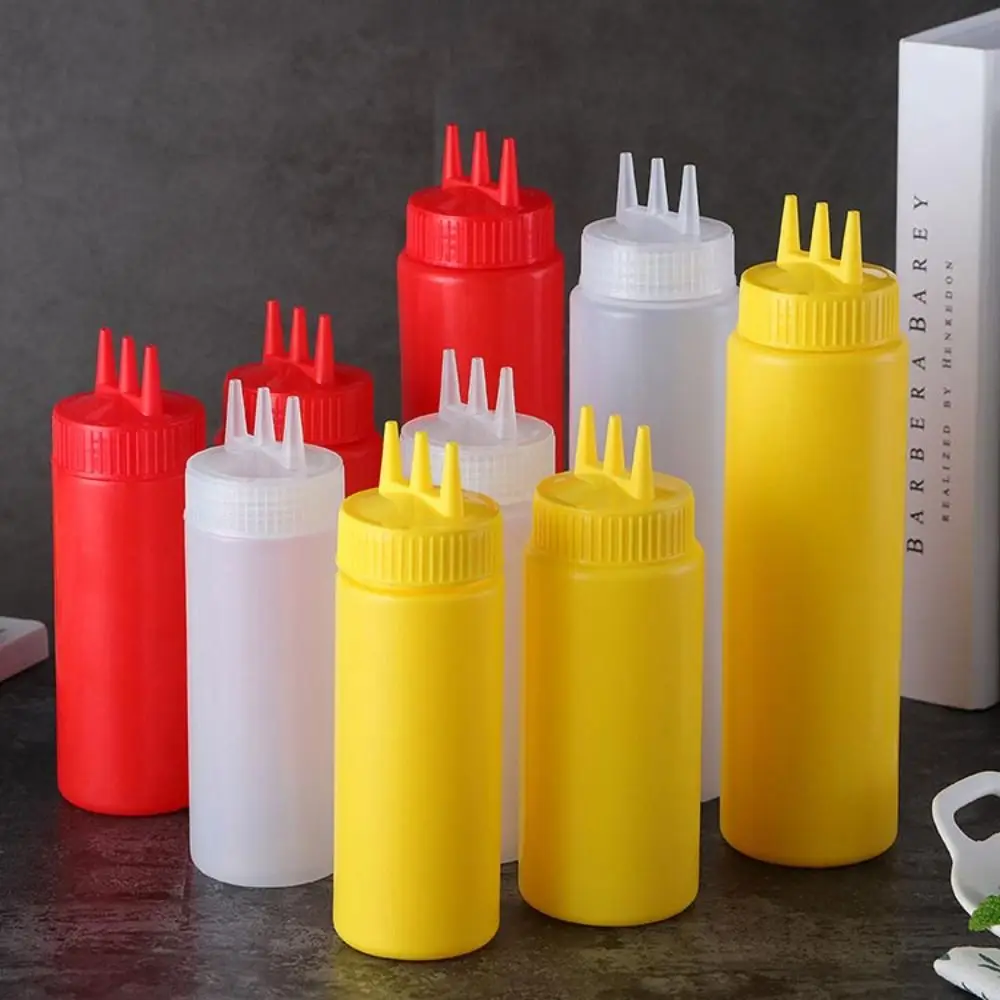 350/450/680ML Plastic 3 Nozzles Squeeze Sauces Bottle Salad Dressing Seasoning Condiment Jars for Kitchen Salad Sauce Bottle