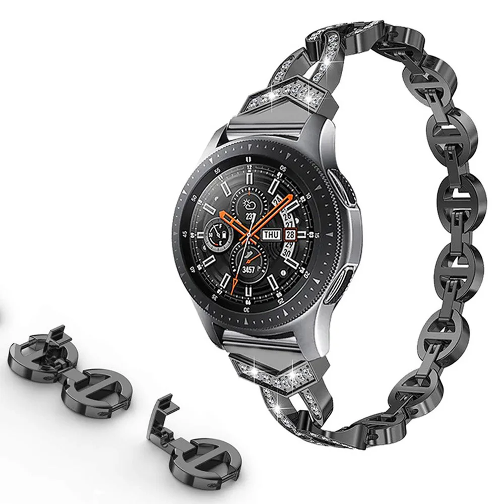 Elegant Metal Diamond Strap Bracelet - 20mm & 22mm Options