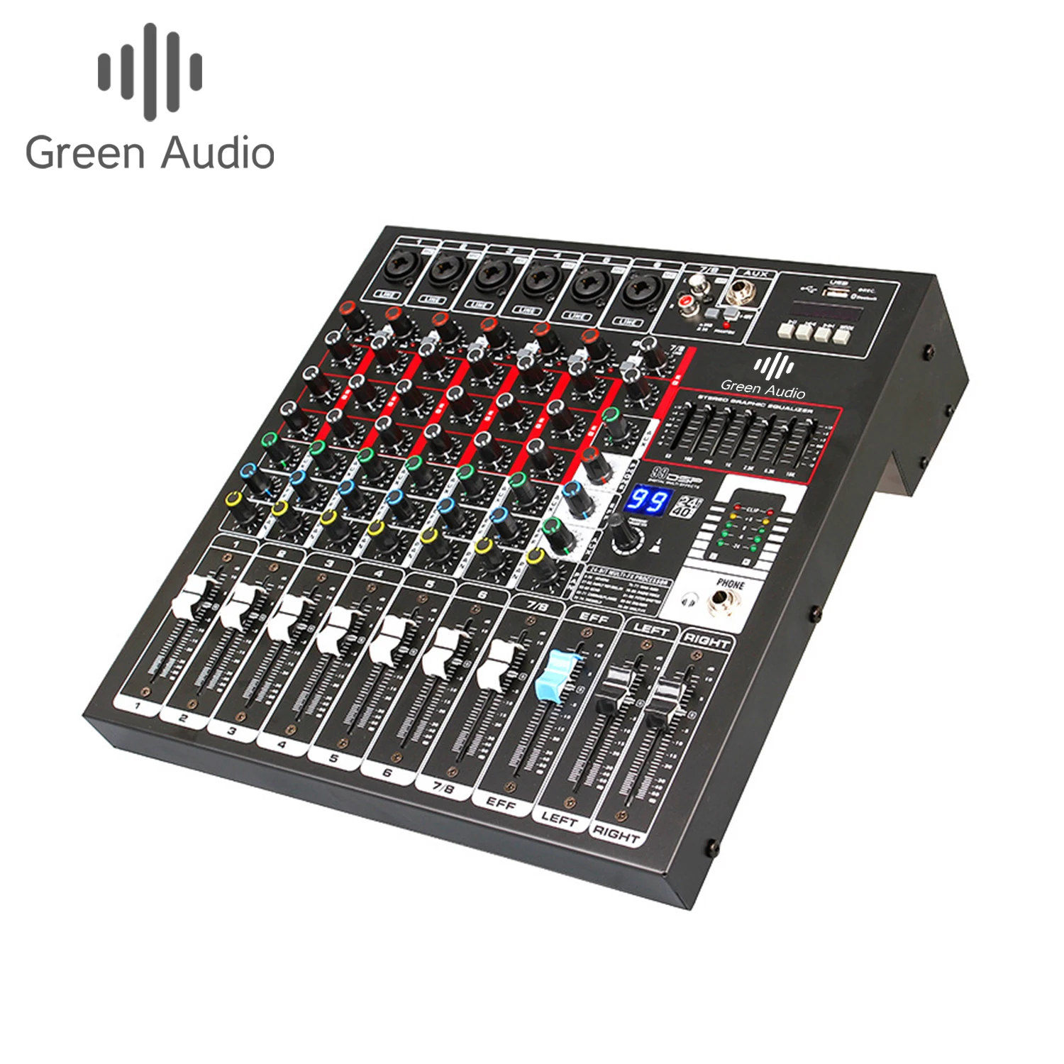 

GAX-GB8 Professional Audio Sound Cards & Mixers 8 channel USB Dual 7 Bands EQ 99 Kinds of DSP Effector Main Output Stage Console