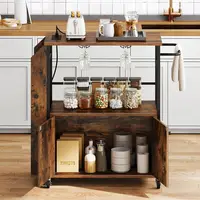 36 Rolling Kitchen Island Cart with Power Outlet, Storage, and Open Shelves for Dining and Kitchen Use in Brown 4