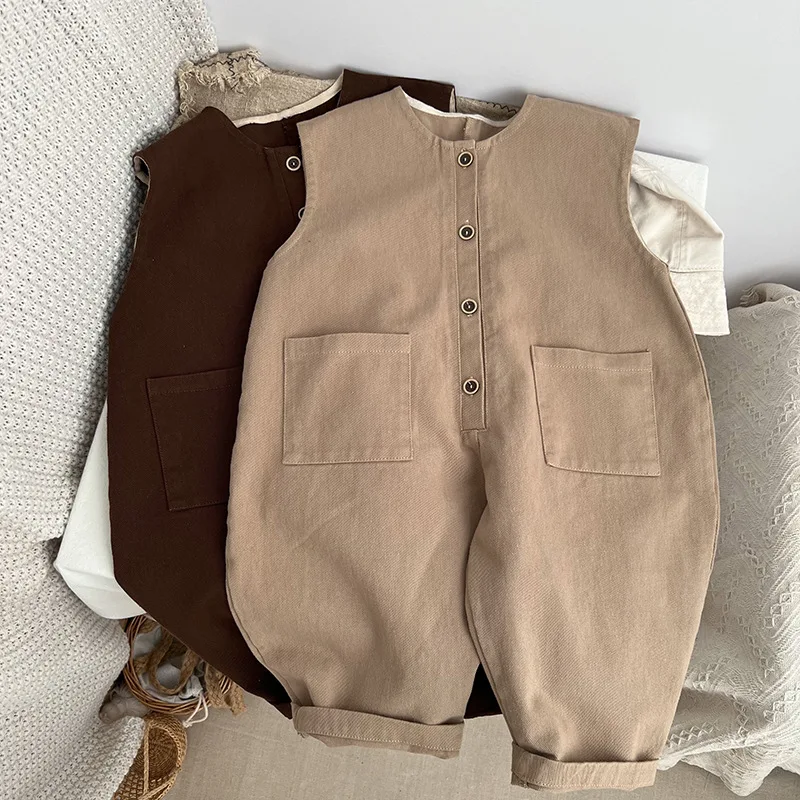 

6502C Children's Clothes 2023 Summer and Autumn Simple Fashion Boy's Jumpsuit Unisex Vest Jumpsuit Casual Girl's Overall