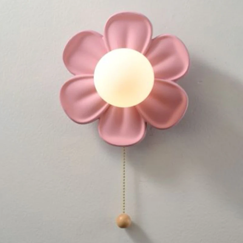 Pink Green White Flower Petal Wall Lamps Children's Room