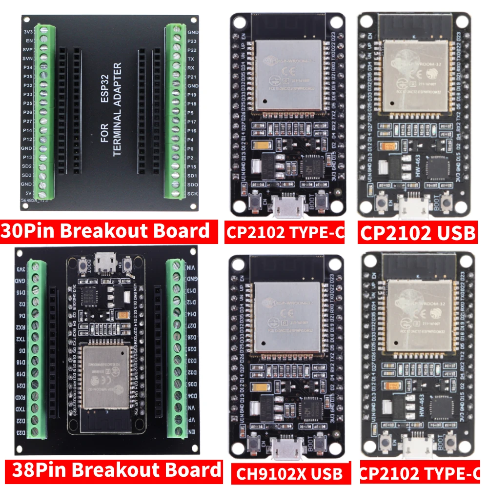 듀얼 코어 와이파이 및 블루투스 ESP32-WROOM-32 무선 모듈, ESP32 개발 보드, TYPE-C, 마이크로 USB, CH340C, CP2102, ESP32, 30PIN, 38PIN