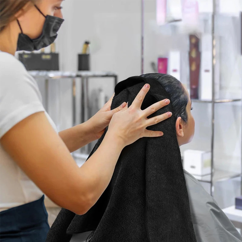 Black Microfiber Salon Hair Drying Towel Guest Used Hand Towels Hair Stylist Spa Bath Hair Drying Towel Cleaning Towel 3