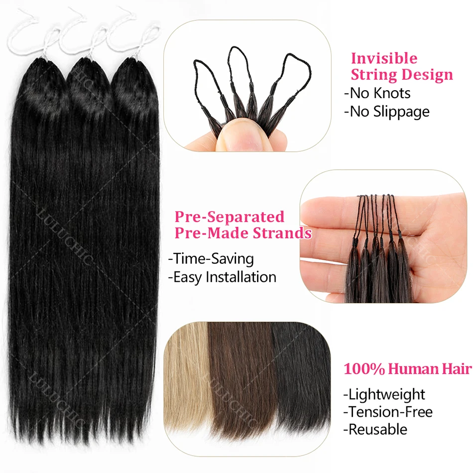 Straight Crochet Human Hair Extensions Knotless Feather Braids Pre Separated Invisible Brazilian Lightweight Crochet Human Hair 3