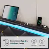 Queen Floating Bed Frame with Headboard,Upholstered Platform Bed Frame with Led Lights Faux Leather Low Profile Bed,Black 5