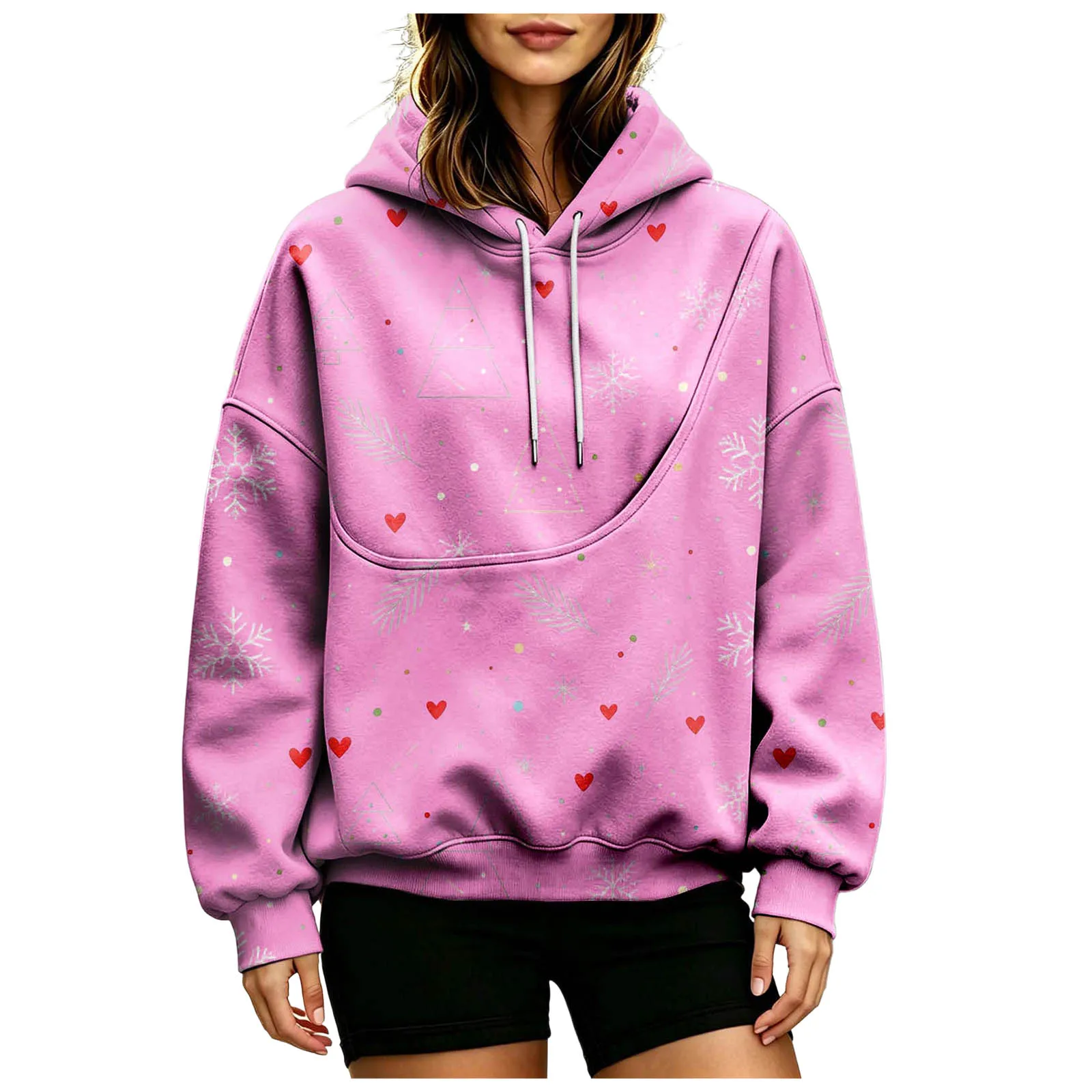 Women Fall And Winter Hoodie With Pet Pouch Oversized Pocket Colorful Print Sweatshirt For Dogs And Long Length Zippe Hoodie