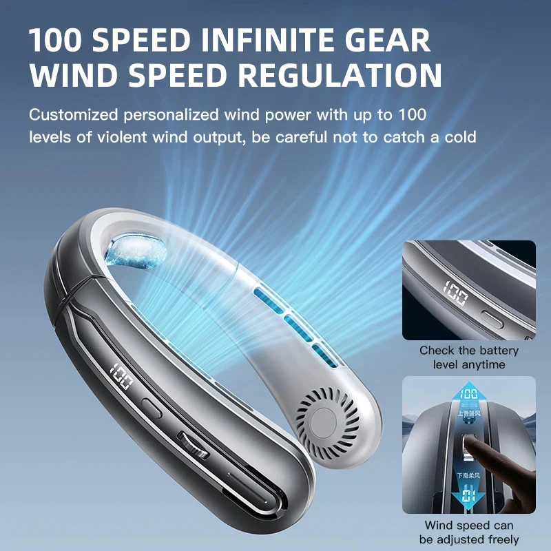 Xiaomi 8000mAh Hanging Neck Fan Portable Bladeless Mini USB Rechargeable Mute LED Digital Display Electric Fan Air Cooler Summer 2