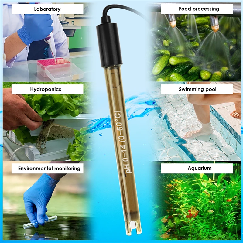 Pool Replacement Ph Probe Electrode PH Connector Probe For Hydroponics Saltwater Aquarium Ph Meter BNC Type 50 Ohm Water Tester