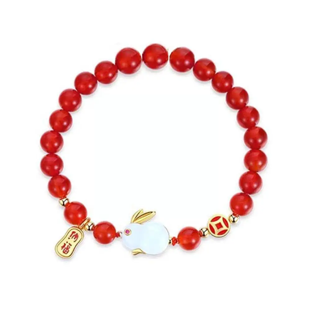 2023 Chinese Style Cute Rabbit Charm Bracelet For Women Men Lucky Red