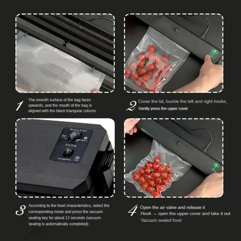 Food vacuum sealing machine, easy to clean, low noise, food preservation, strong suction, support multi-pack vacuum.