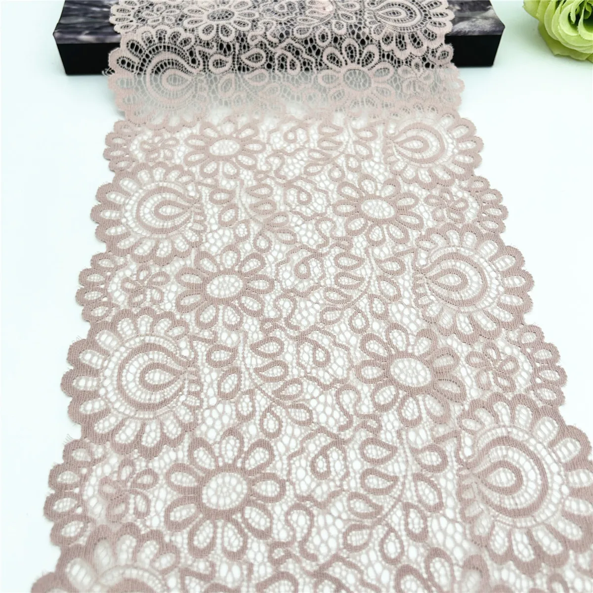 3y/lot Width7 5/8 inch (19.50cm) Blush Pink Elastic Stretch Lace Trim 1