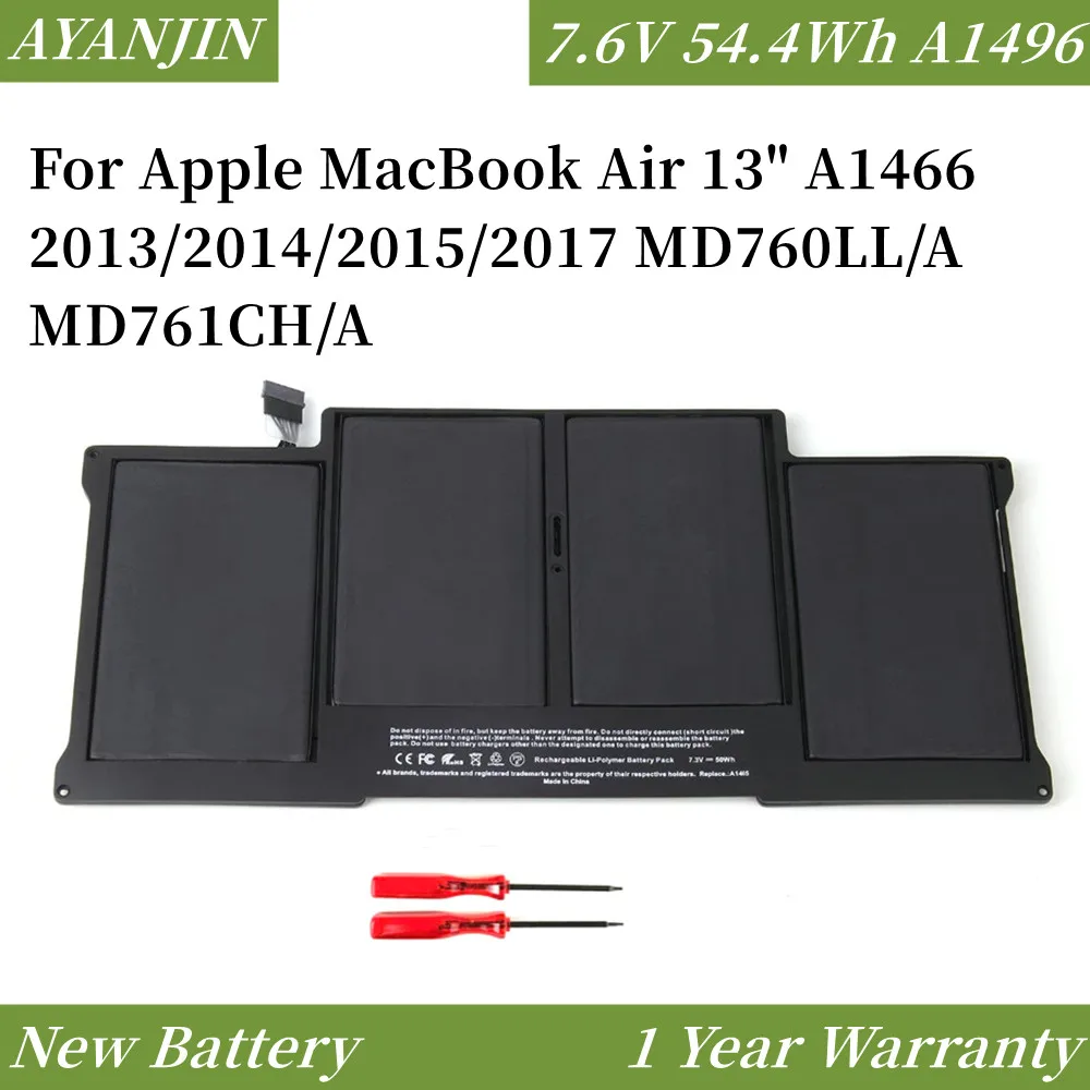 New A1496 7.6V 54.4Wh 7150Mah Laptop Battery For Apple Macbook Air 13" A1466 2013/2014/2015/2017 Md760Ll/A Md761Ch/A