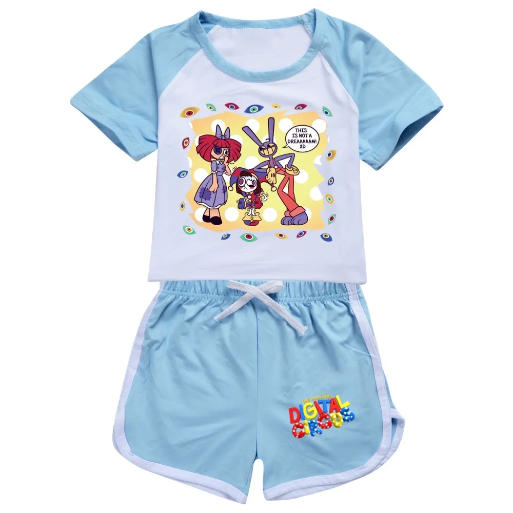 T-shirt et short numériques LYus pour enfants, vêtements d'été pour enfants, ensemble de pyjamas décontractés pour garçons et filles, survêtements courts trempés en Y