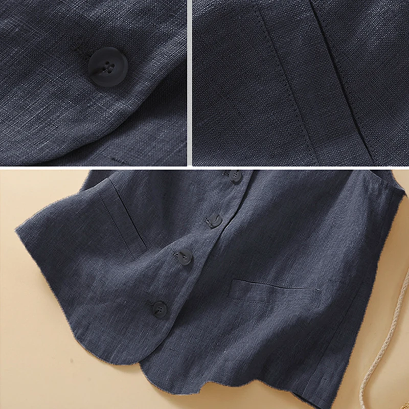 Vintage Damen Weste Baumwolle Leinen Lässige Lose Weste Oberbekleidung Einreiher V-Ausschnitt Ärmellose Westen Jacken 2024 Sommer Top – Detail 7