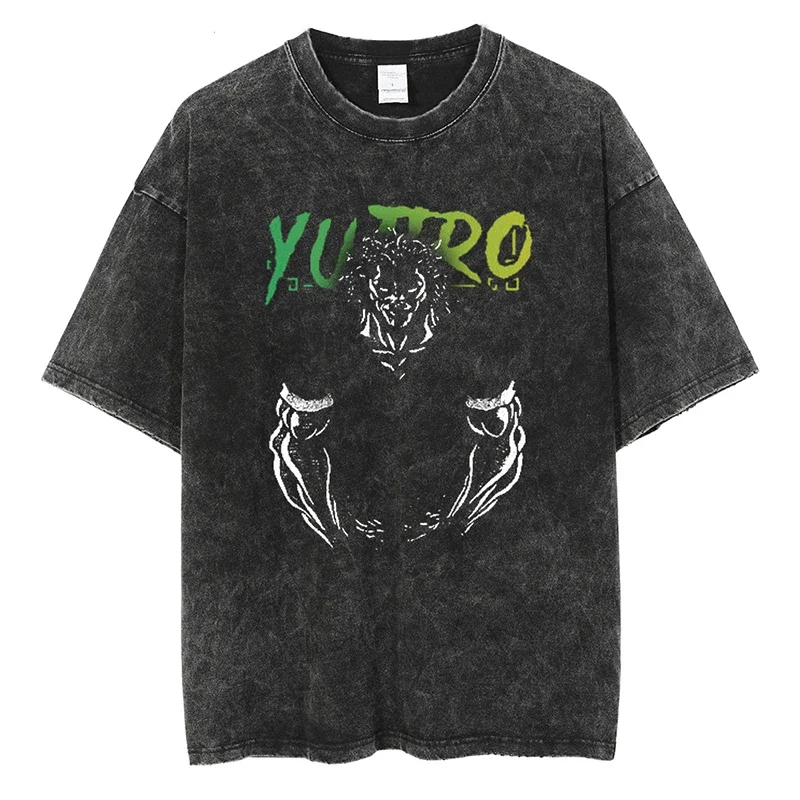 

Футболка мужская с принтом аниме, модная винтажная промытая тенниска с коротким рукавом, хлопковая повседневная майка, лето