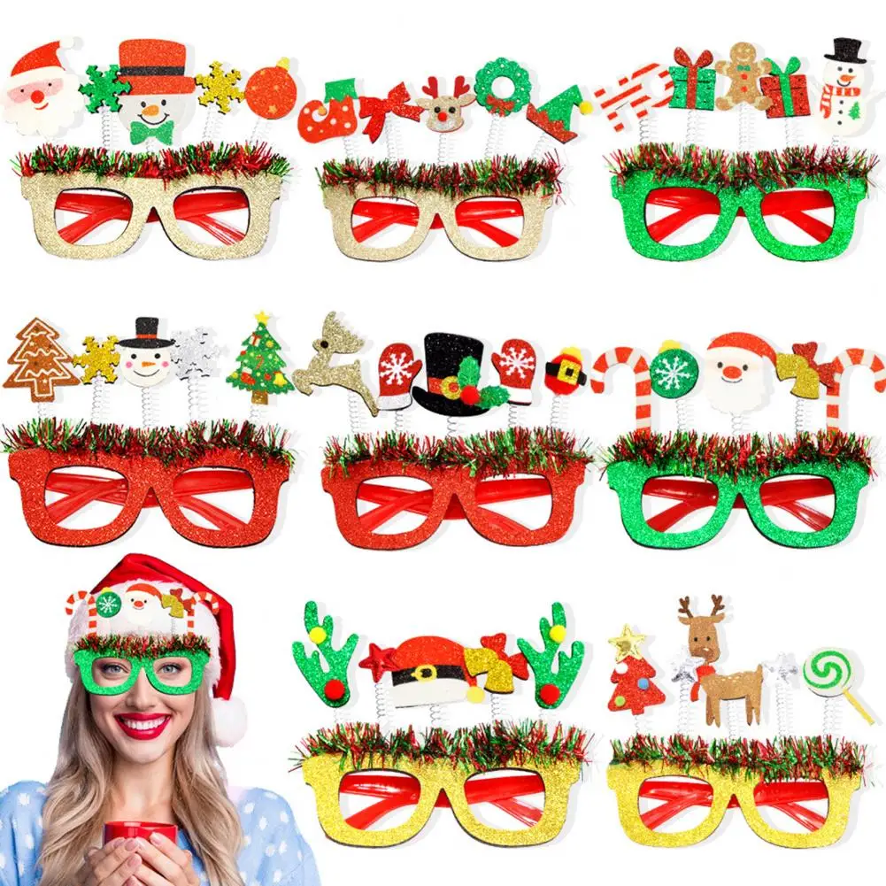 Festive Costume Accessories Festive Christmas Glasses Set Santa Hat Snowman Tree Glitter Frame Eyeglasses for Holiday Party