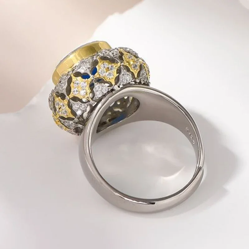 S925 sterling silver rings for women men new fashion blue agate white shell hollow full zircon cute cat jewelry free shipping