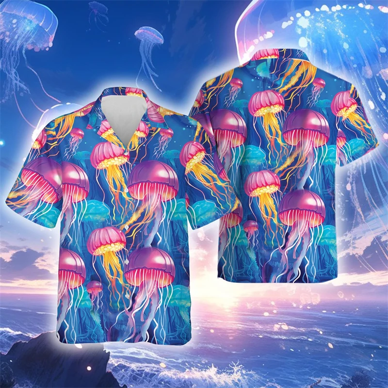 Sea Summer Jellyfish 3D Printed Beach Shirts Beautiful Jelly Fish Shirt For Men Clothes Hip Hop Male Short Sleeve Women Blouses