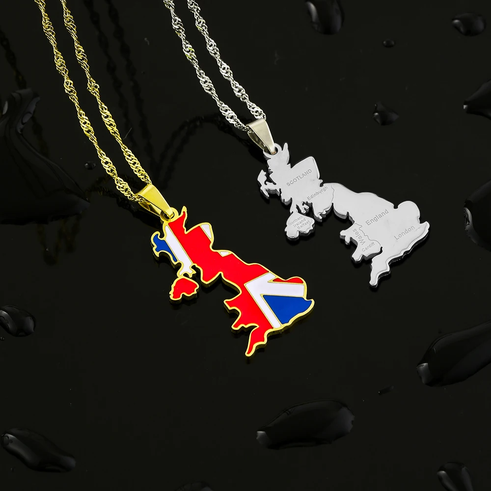 Mode Vereinigtes Königreich Karte Stadt Flagge Anhänger Halskette Edelstahl Männer Frauen Land Karten Schmuck Geschenk