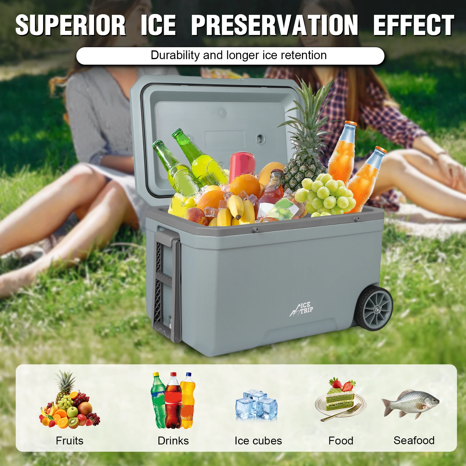 70L Portable Car Wheel Insulator Plastic Cooler Box 30 Percent Lighter Than Rotomolded Ice Chest Box with Handle for BBQ Camping