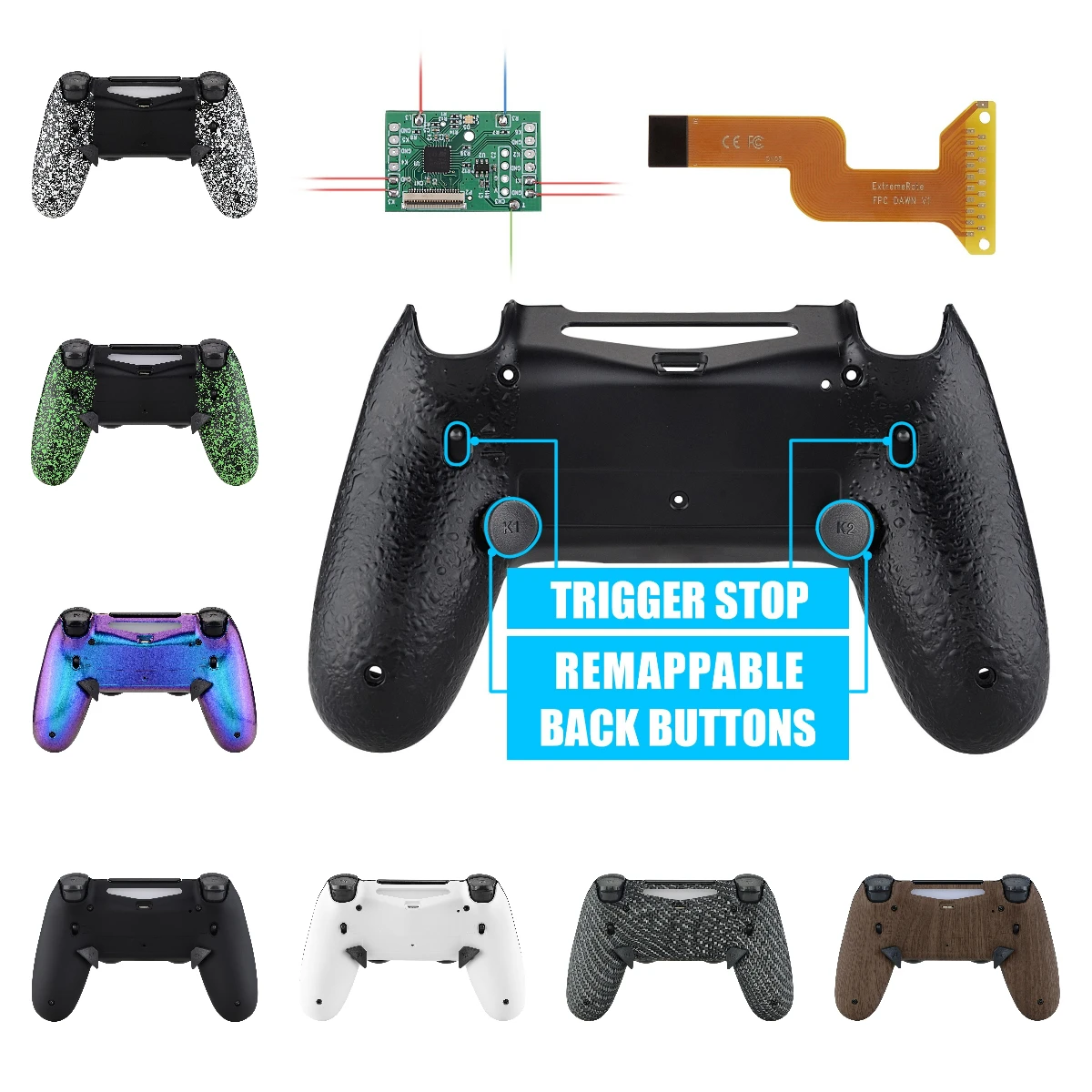 Extremerate Amanhecer 2.0 Lanterna Kit de Remap com Casco Traseiro Botões de Volta e Botões de Bloqueio de Gatilho para Ps4 Controlador Jdm 040 050 055