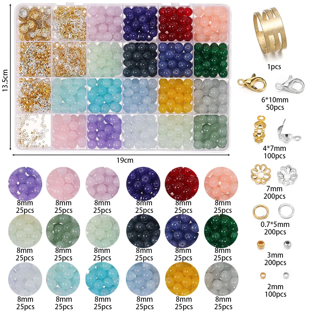 450-1300pcs 랍스터 걸쇠 비즈와 8mm 모조 옥 유리 구슬 DIY 팔찌 목걸이에 대 한 금속 보석 결과 키트
