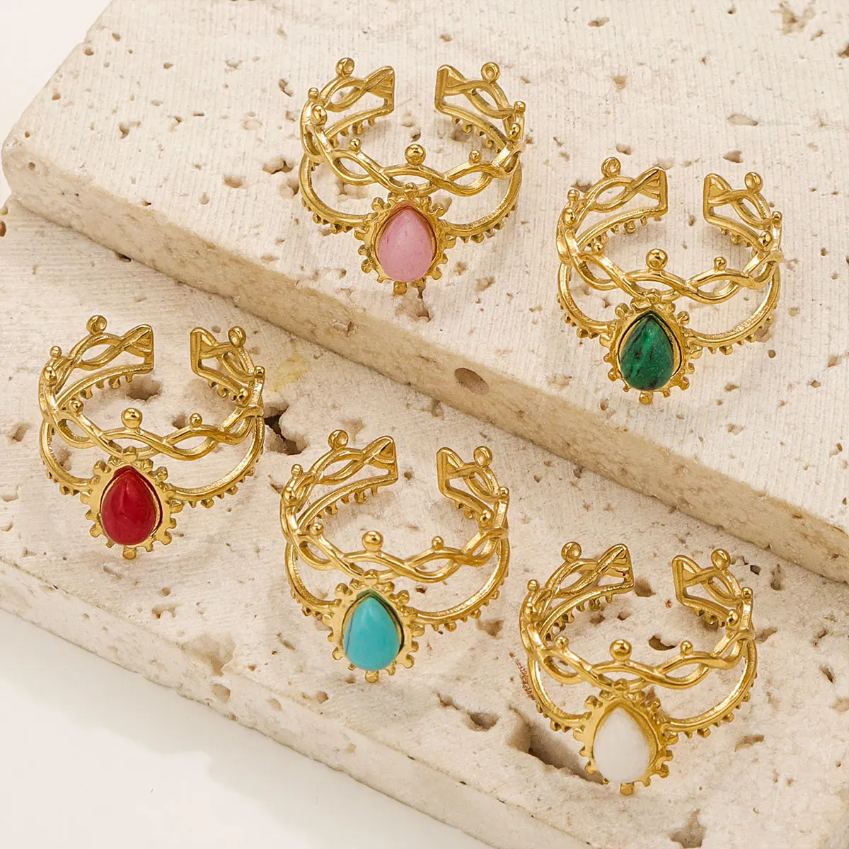 Turquoise Irregular Adjustable Rings - Trendy Fashion Jewelry