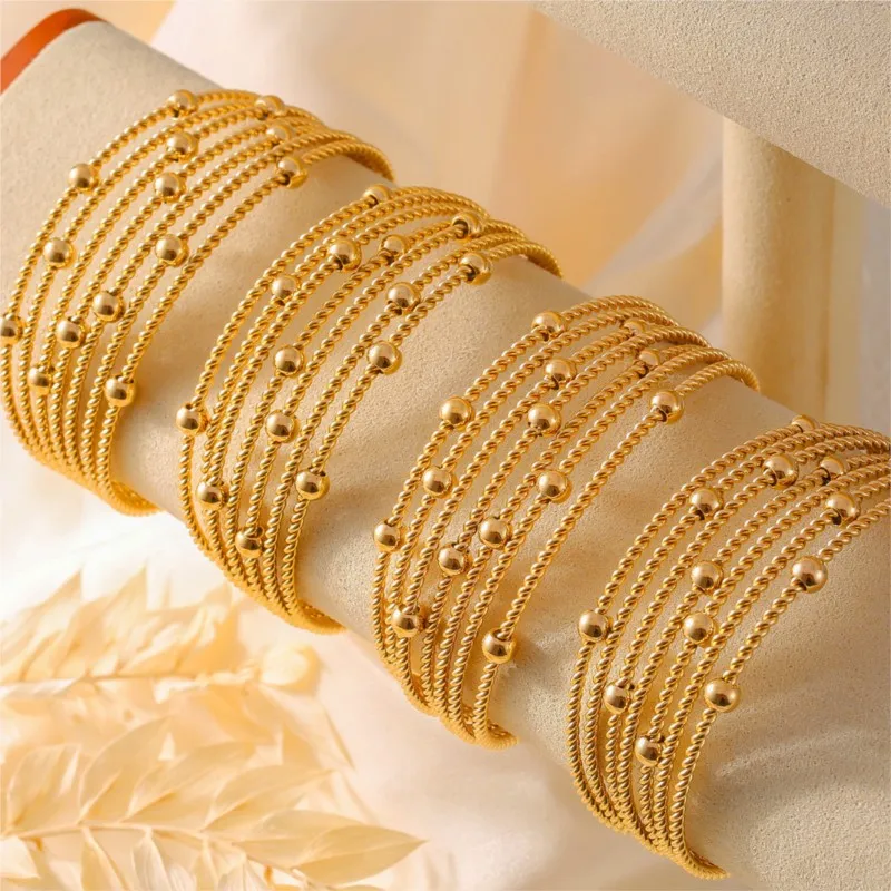Twisted Circle Combining Beads Bracelet Bangles For Women Stainless Steel Gold Plated Elegant Women's Hand Bracelets Cuff Bangle 5
