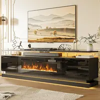 70' Modern Fireplace TV Stand, Black Media Console with Storage for TVs Up to 80', Living Room Entertainment Center 2