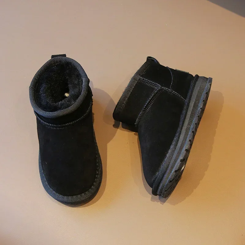 

2023 Children Short Snow Boots Fashion New Solid Color Boys Soft Soled Toddler Shoes Winter Warmth Plush Kids Girls Cotton Boots