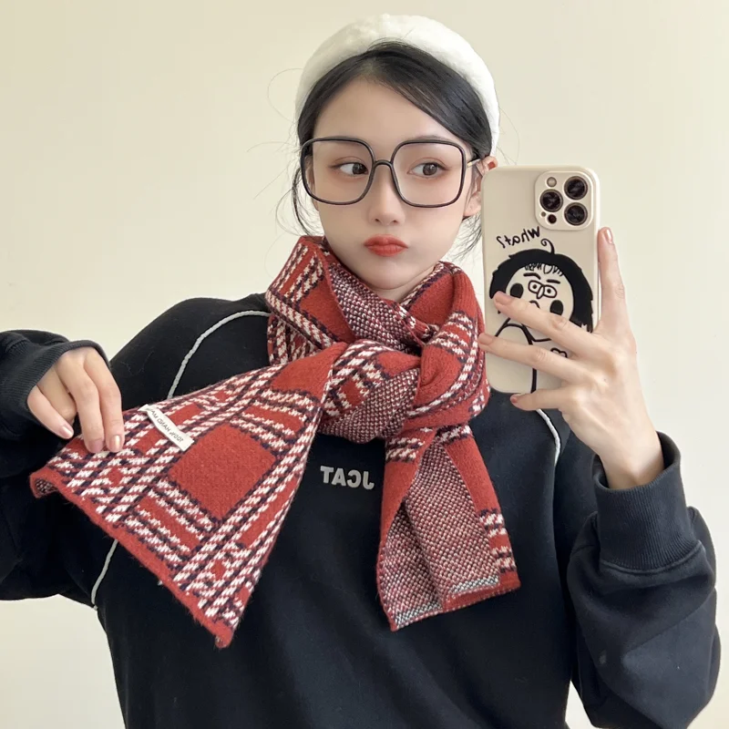 

Модный женский теплый зимний вязаный Ретро шарф в полоску клетчатый шарф в Корейском стиле Мягкий Толстый эластичный шейный платок шарф для женщин