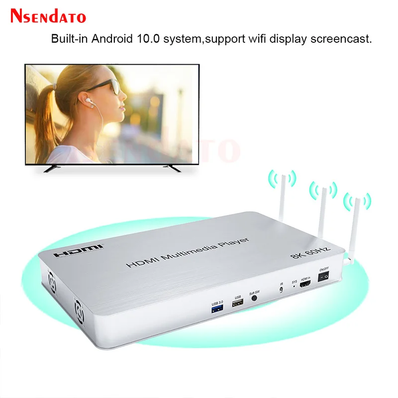 8K 60Hz HDMI Media Player Muitimedia Box H.265 HDMI HD Video Media Player for Andriod HDMI Wifi USB MKV RMVB for TV Car