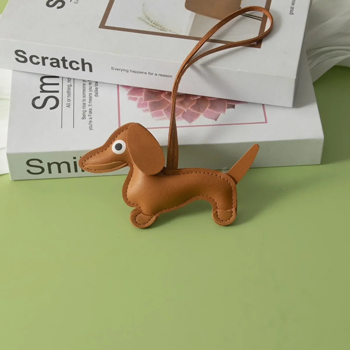 Dachshund Keychain Leather Charm - Detail Shot 4