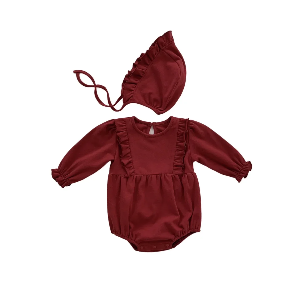 Baby Pure Color Court Style Bodysuit Spring Autumn Outfit for Crawling Boys Girls Newborn One Year Old Outdoor Clothes