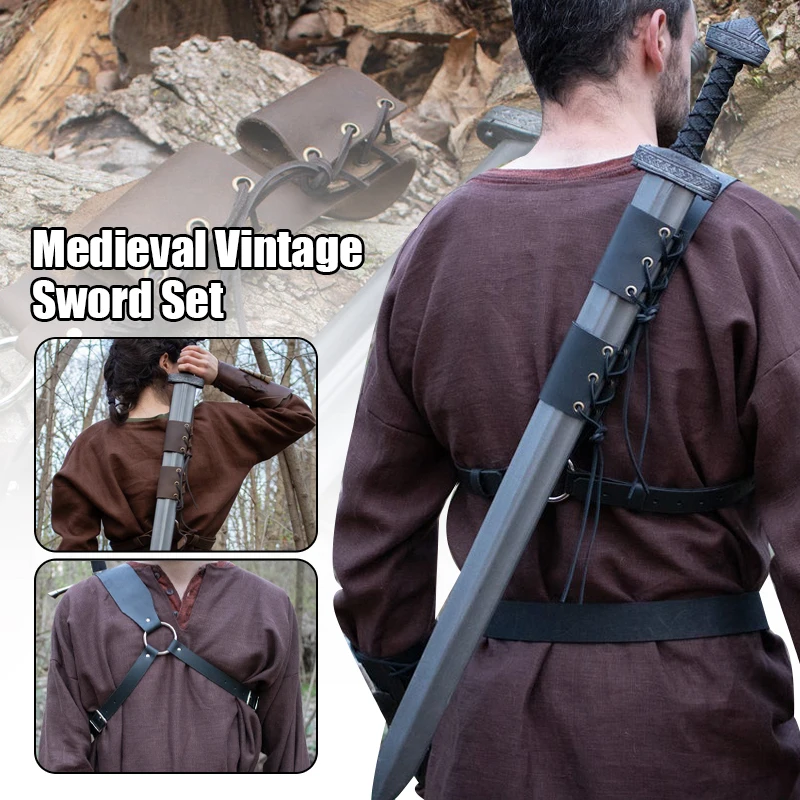

Medieval Retro Sword Scabbard Shoulder Back Sword Holder For Viking Pirate Warrior Leather Sheath Holster LARP Cosplay Costume