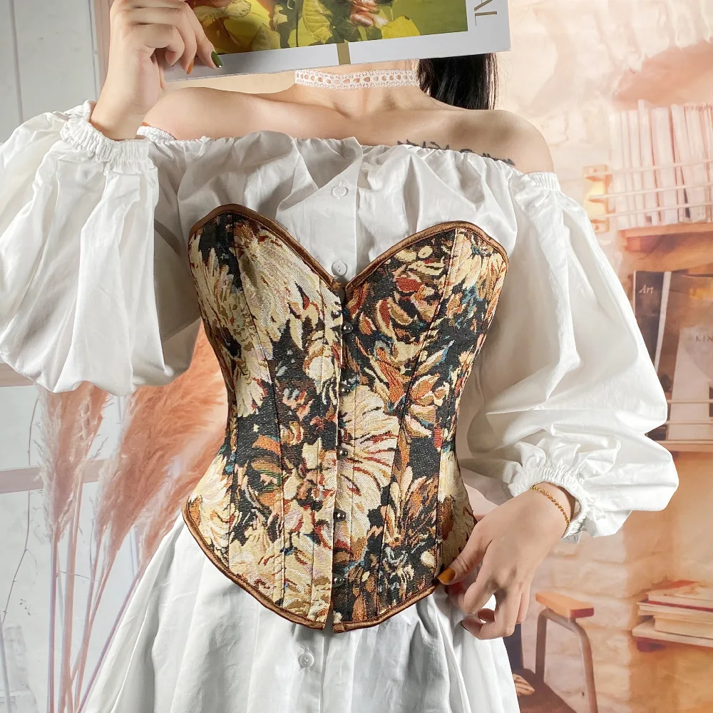 Sexy Bodice Bodice Body Shapewear Oil Painting Style Spice Girl Fish Bone Belly Gathering Breast Shapewear Slim Waist Corset