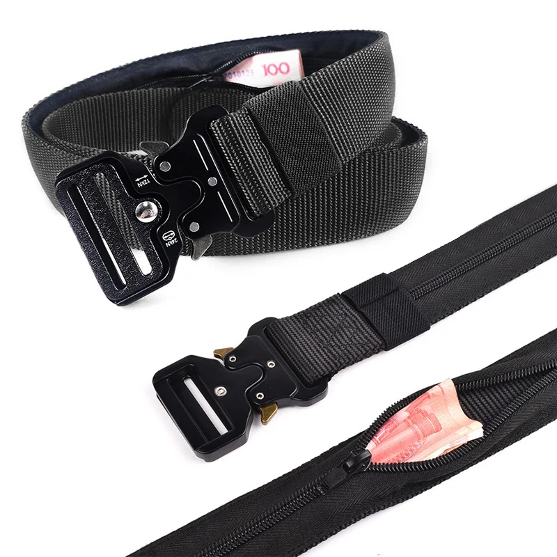 Men Tactical Hidden Cash Belt 130cm Outdoor Nylon Strap Alloy Buckle Travel Money Anti Theft