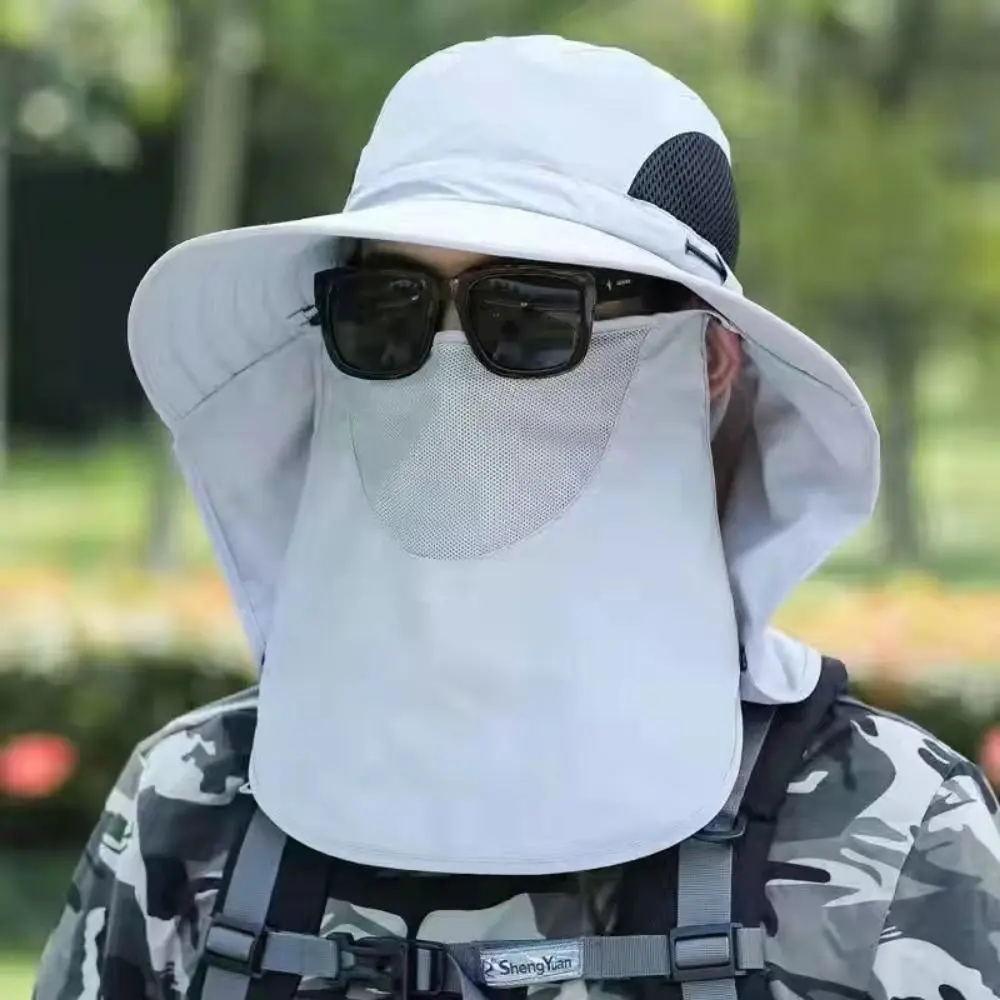 자외선 차단 하이킹 모자, 낚시 모자 마스크, 여름 햇빛 차단, 넓은 챙, 여성 남성 등산 사냥 하이킹, 1 개