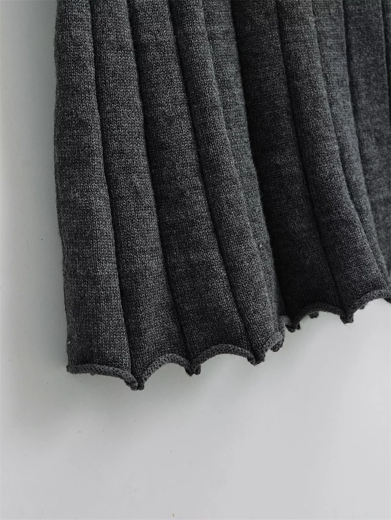 Korean Fashion Knitted Short Dresses for Women Autumn New Patchwork Long Sleeve Pleated A-line Y2K Sexy Party Dress with Belt