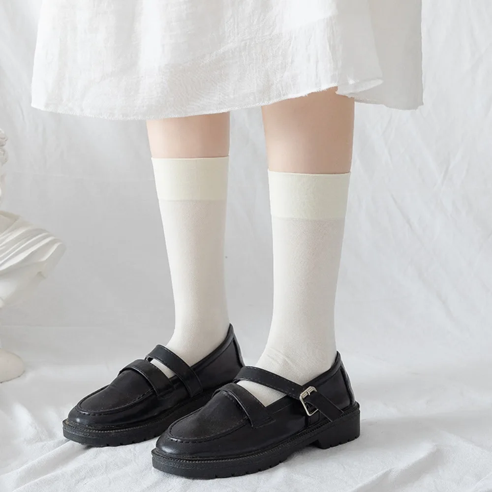 

Simple Lolita Jk Solid Color Comfortable Japanese Women Thin Socks Cotton Hosiery Korean Style Calf Socks Elastic