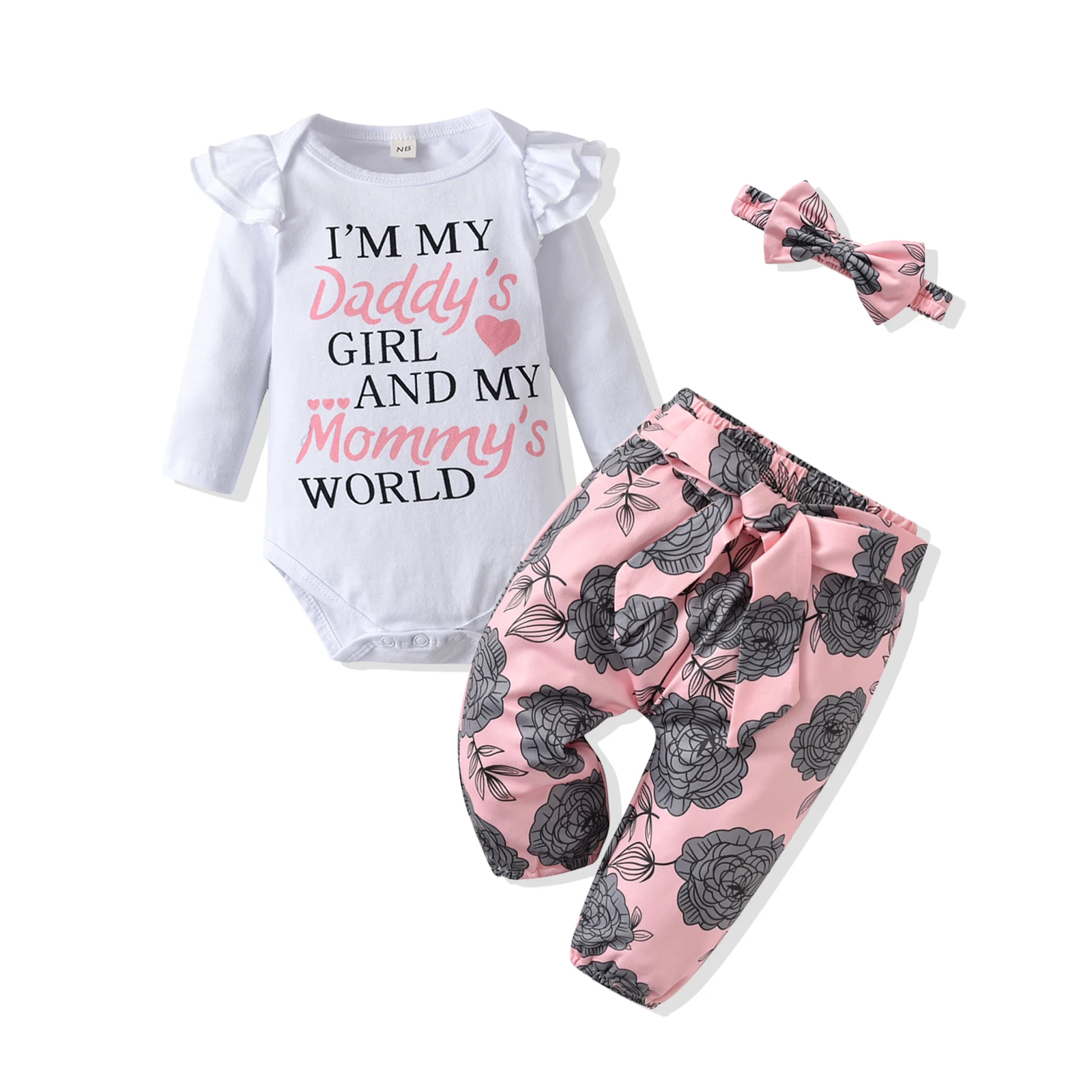 Newborn Clothes Baby Girls Coming Home Outfits Set Cute Cotton Letter Long Sleeve Bodysuit and Pants Bow Bandana Infant Clothing baby shirt clothing set Baby Clothing Set