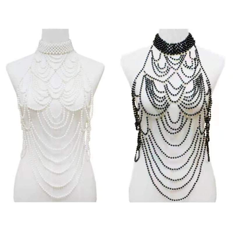 Body Chain Jewelry Pearl Sexy Beaded Collar Shoulder Bikinis Waist Chain Bra Body Chains For Women Waist Hain Wedding Dress - 5