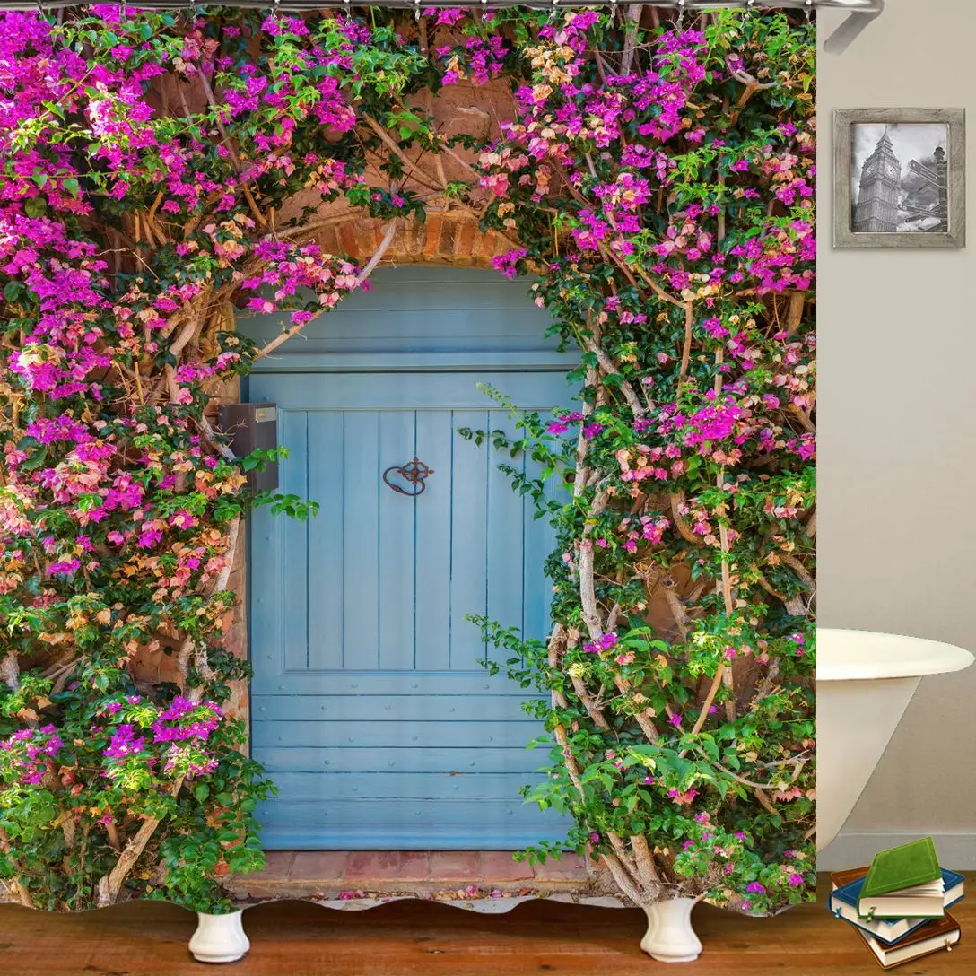 

3D Printing Bathroom Curtains Garden Flower Rural Landscape Waterproof Fabric Shower Curtains Idyllic Scenery Home Decor Curtain